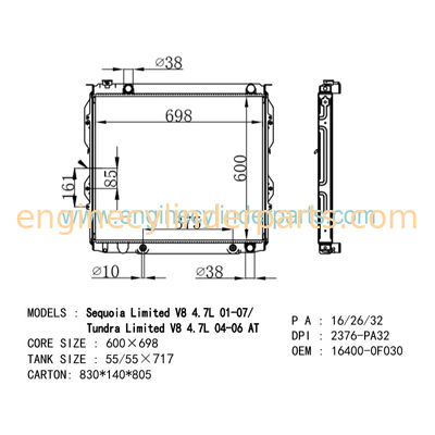 164000F030 Diesel Generator Radiator Replace Toyota Sequoia Tundra