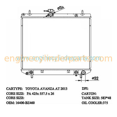 TOYOTA Avensis Diesel Generator Radiator OEM 16400-BZ460 16400-BZ331